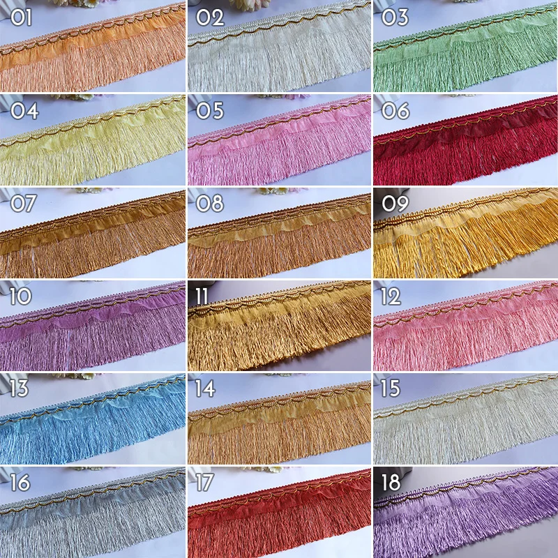 Wholesale 12M Long Fringe Polyester Yarn Gold Thread Tassel Lace Trim Ribbon Sew Latin Dress Garment Curtain DIY Accessories