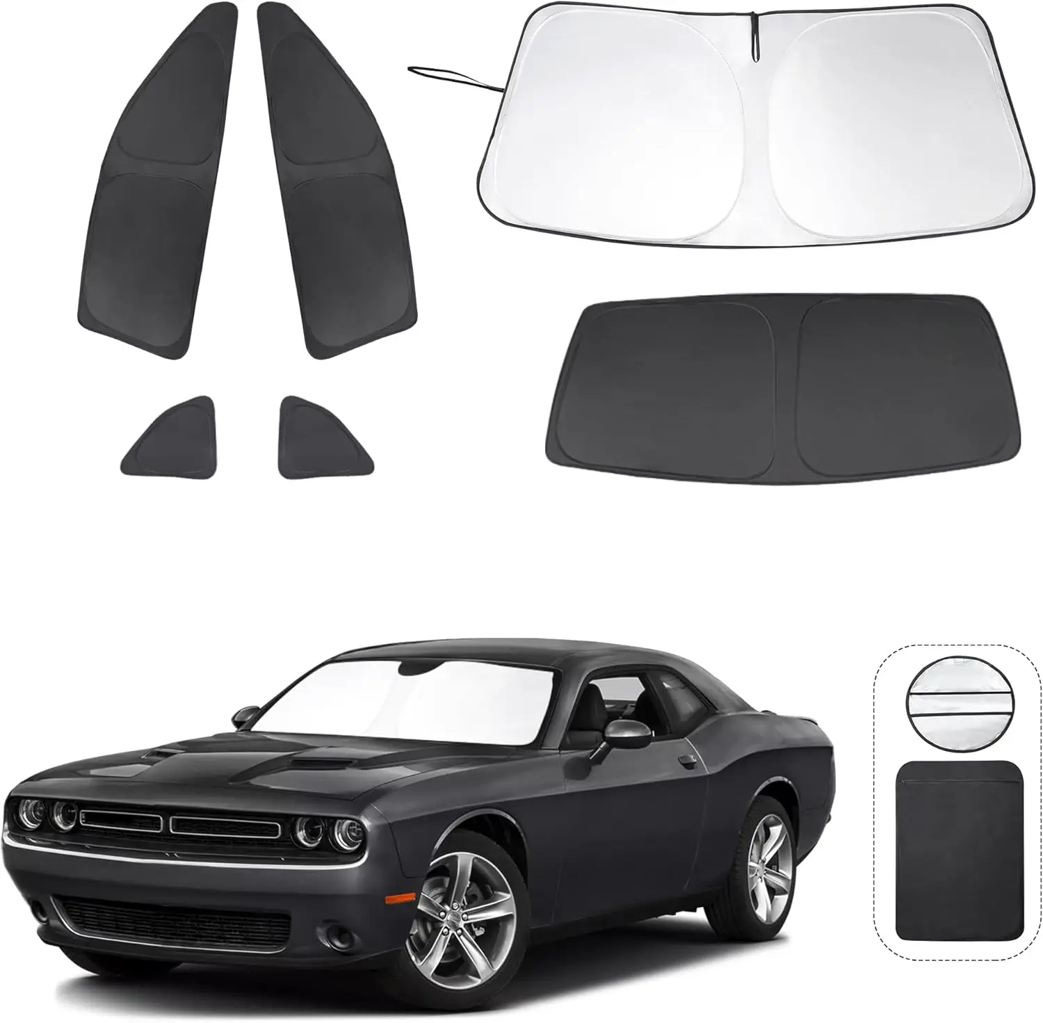 

Индивидуальные солнцезащитные шторки для Dodge Challenger 2015-2023 годов выпуска - полный комплект, защита от УФ-излучения и конфиденциальность, 6 шт.