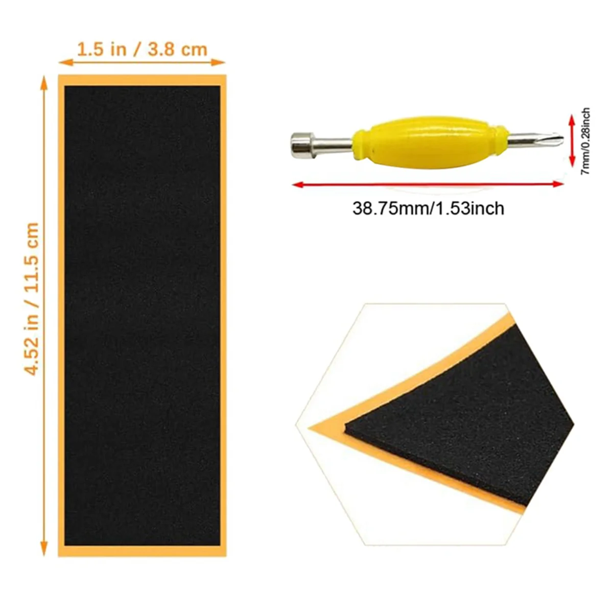 12 Pack Fingerboard Grip Tape Sticky Foam Sticker Replacement + Screwdriver Tool Nut Driver for Finger Skateboards image 3
