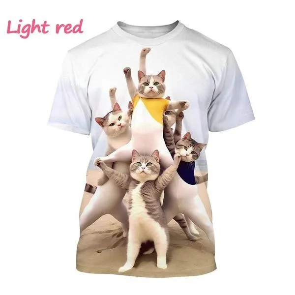 Novel Kawaii Cute Beach Cat Series T-shirt 3D Printed Men/Women Trend Funny Short sleeve Top Unisex Kid Tee Oversized Streetwear