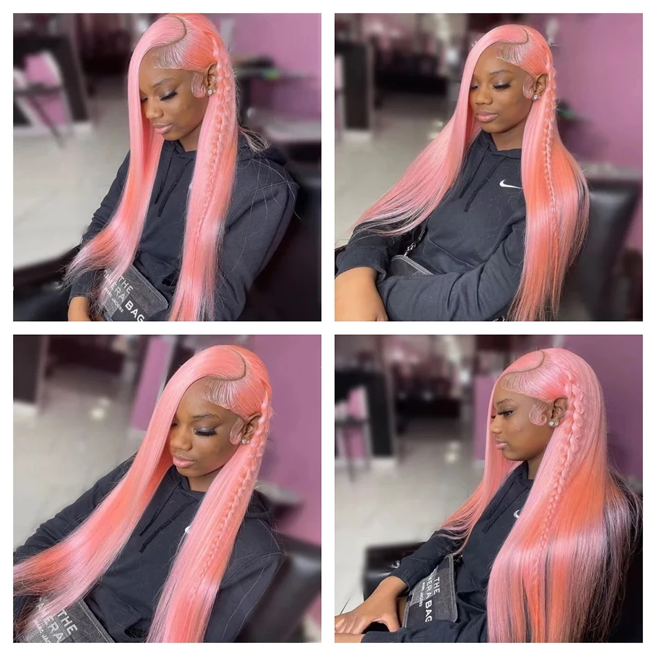 Straight Pink Human Hair Wig 13X6 13X4 Hd Transparent Lace Frontal Wig 30 36 Inch Brazilian Lace Front Colored Pre Plucked Wigs