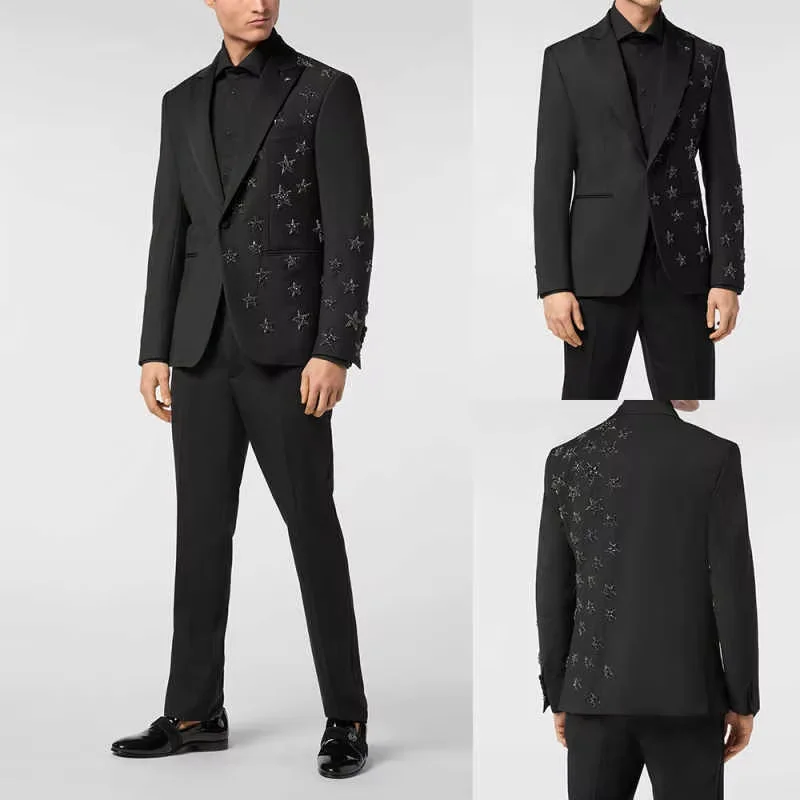 Luxury Men's Slim Fit Tuxedo Suits 2 Piece Set One Button Wedding Groom Business Dinner Prom High Quality