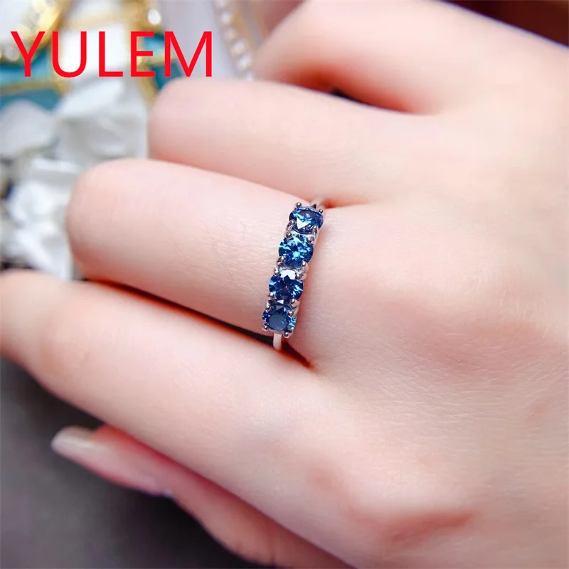 

YULEM New Design Blue Moissanite Band Ring for Women Jewelry 925 Sterling Silver Lab Diamond Engagement Ring Wedding Party Gift