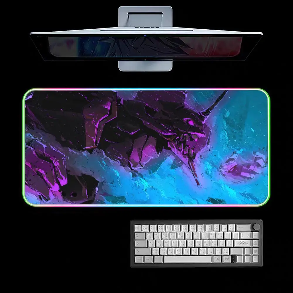 에반게리온 애니메이션 마우스 패드 RGB 게이밍 마우스 패드 데스크 매트 HD 게이머 대형 LED 라이트 XXL 마우스패드