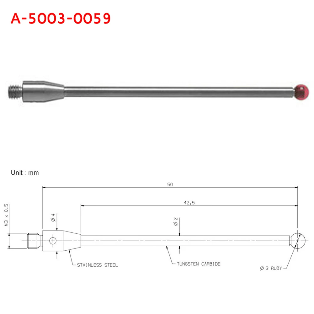 CMM Stylus For CNC Touch Dial Indicator Probe Lever Tungsten Steel Measuring Ball Tips 50mm A-5003-0059 Gauge Pin Rod