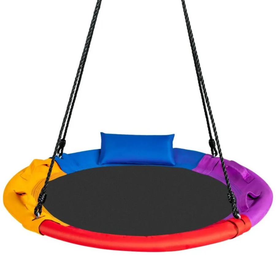 

40 inch Saucer Tree Outdoor Round Platform Swing with Pillow and Handle
