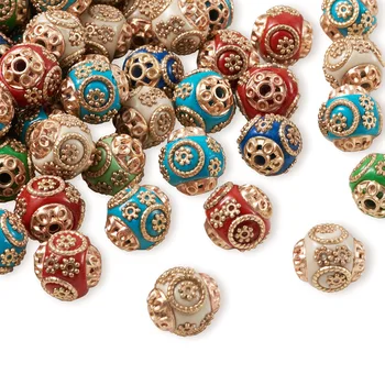 100pcs 11-21mm handmade indonesia beads with alloy cores round mixed style mixed color DIY jewelry making crafts supplies