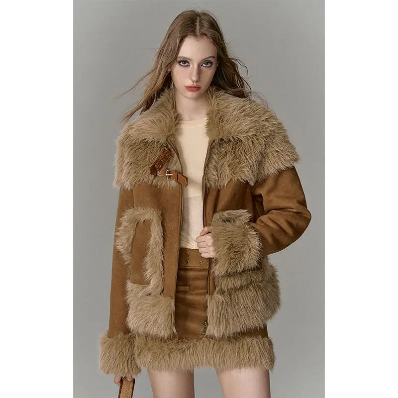 Imitation fur suit spliced short skirt two-piece suit for women winter new high-end suit European and American fashion trends