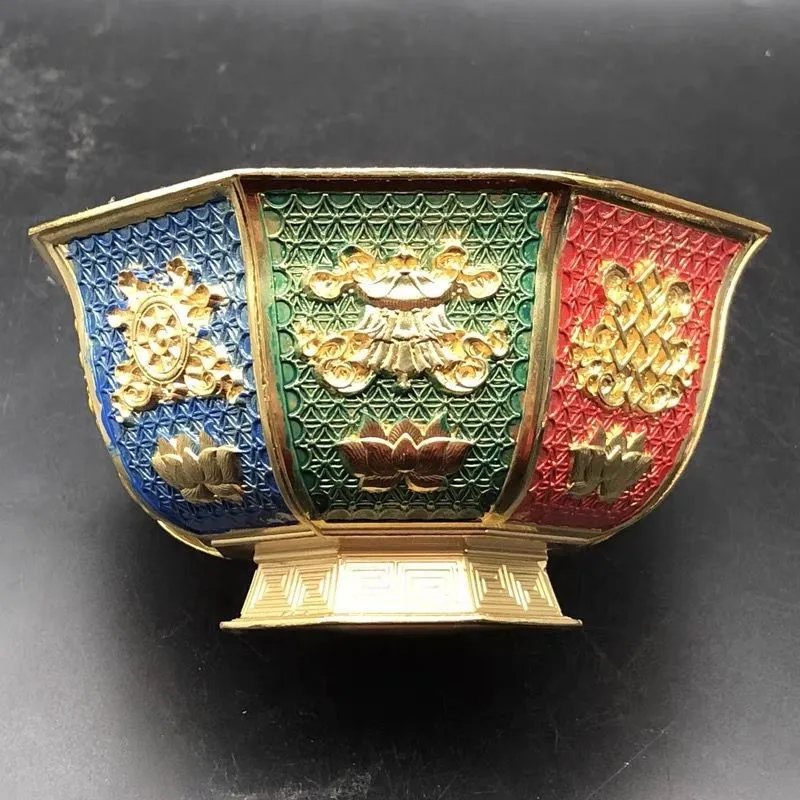 

Colorful Eight Treasures Bowl Handmade Decor Bowl For Offer Buddha Copper Bowl Retro Style Decoration Bowl Bronze Ornament ZG261