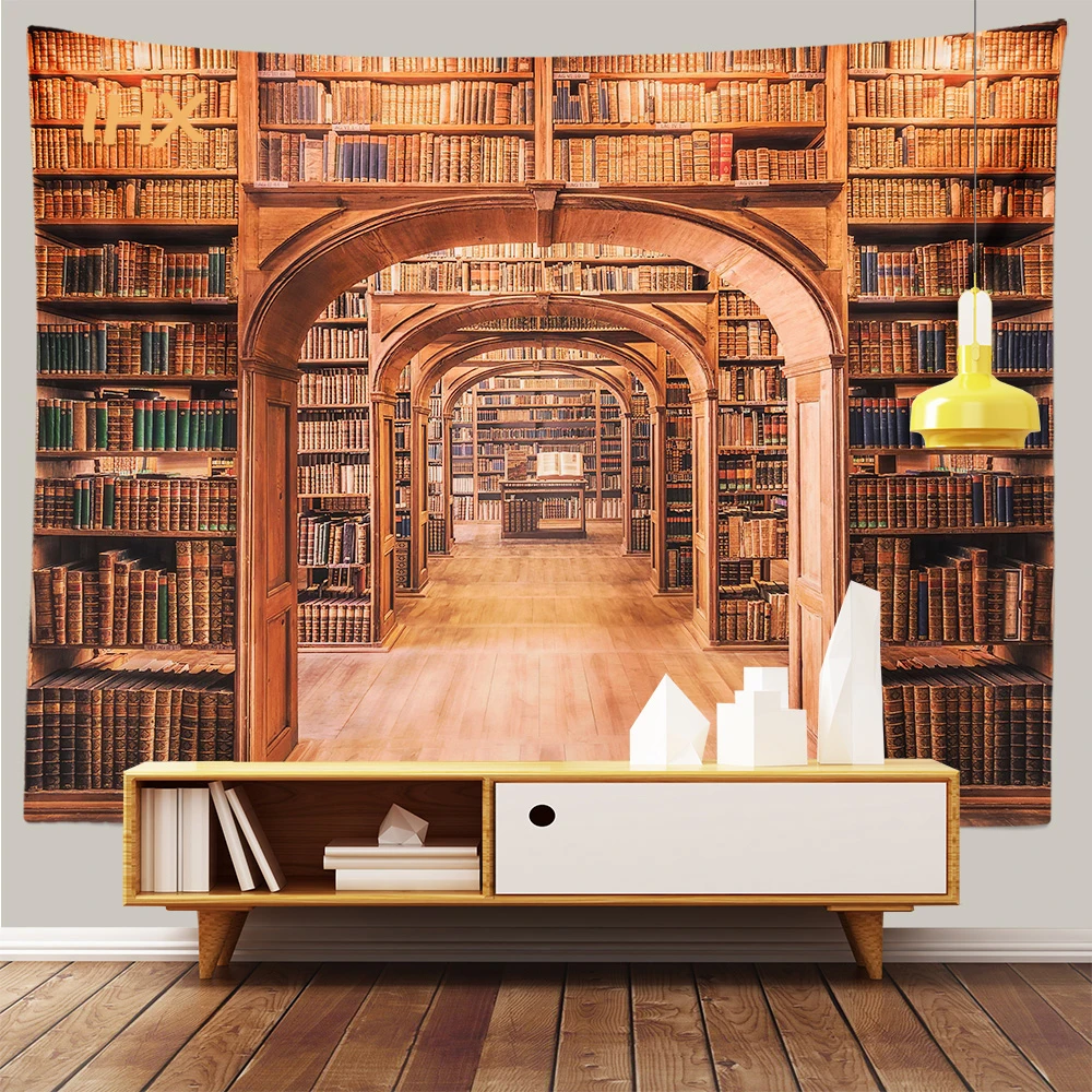 Vintage Library Bookshelf Tapestry Wall Hanging Home Aesthetics Decoration Hippie Boho Art Printed Cloth Wall Tapestr Room Decor