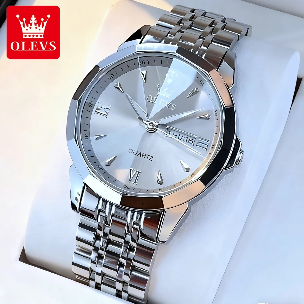 

OLEVS мужские часы, простые модные тонкие стальные ромбические зеркальные оригинальные кварцевые наручные часы для мужчин, водонепроницаемые светящиеся дата 9998