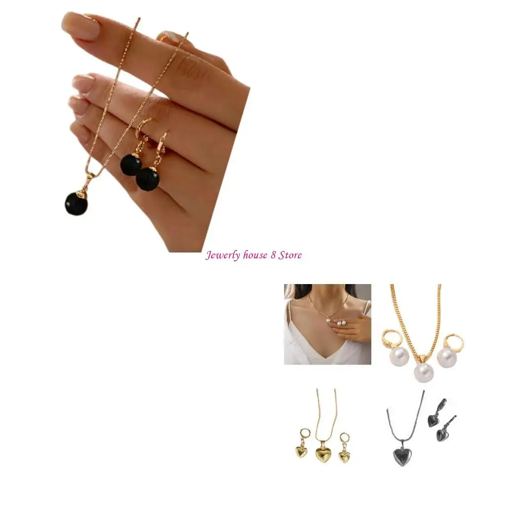 

Fashion Forward Pearls Earrings And Necklace Set Lightweight Jewelry Stylish Accessories For Casual Or Formal Outfits