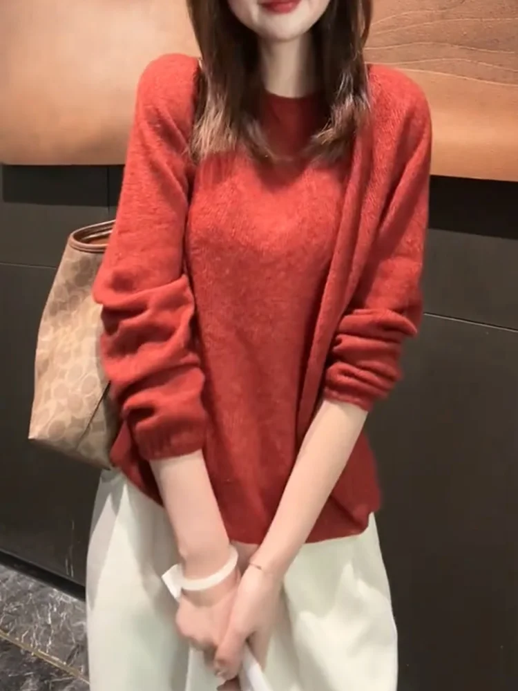 

Корейский модный универсальный облегающий топ большого размера с круглым вырезом из трикотажа для женщин, осенняя новинка