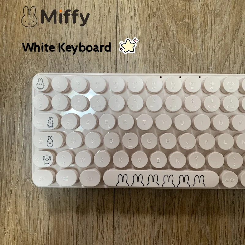Kawaii Miffy Wireless Computer Keyboard White Non-Mechanical Durable Thick Wear-Resistant Comfortable Key Feel Minimalist Design