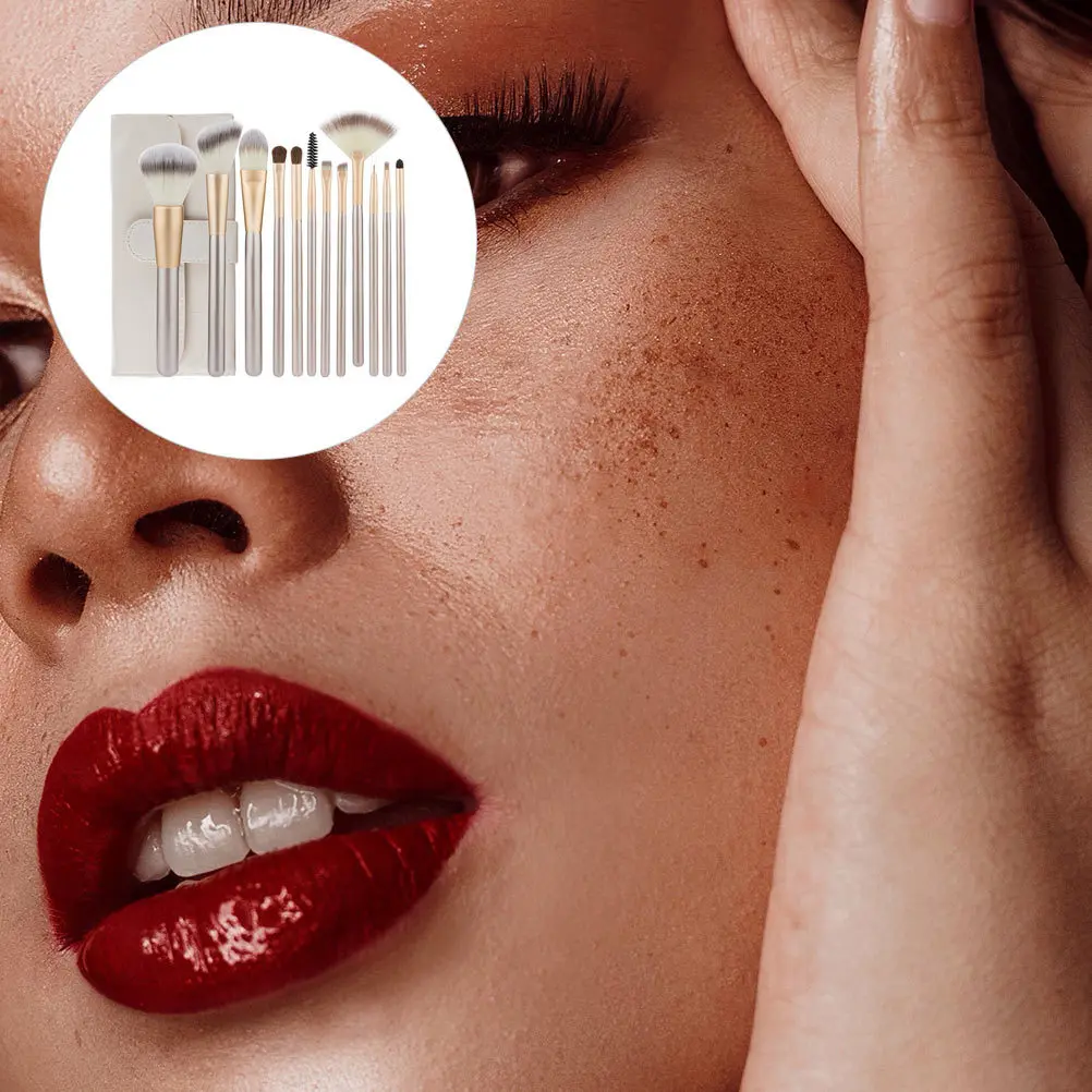 1 Set Kit di pennelli per trucco in fibra artificiale con manico in legno per fondotinta in polvere per sopracciglia, fard, ombretto, strumenti, riso bianco