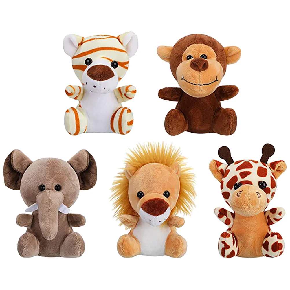 

5 Pcs Mini Stuffed Forest Animal Plush Toy Keychain Charm Gift Ornament Ring