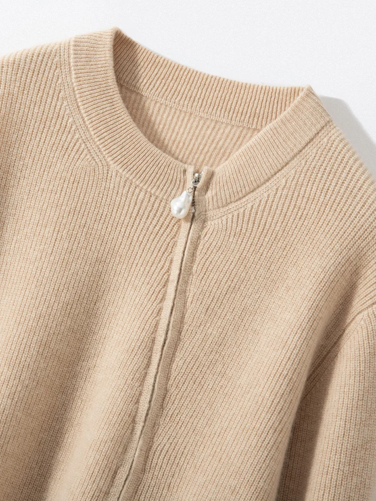 2024 New 100% Goat Cashmere Women Sweater O-neck Zippers  Cardigans Autumn Winter Thick Casual Soft Warm Cashmere Knitwear Coat