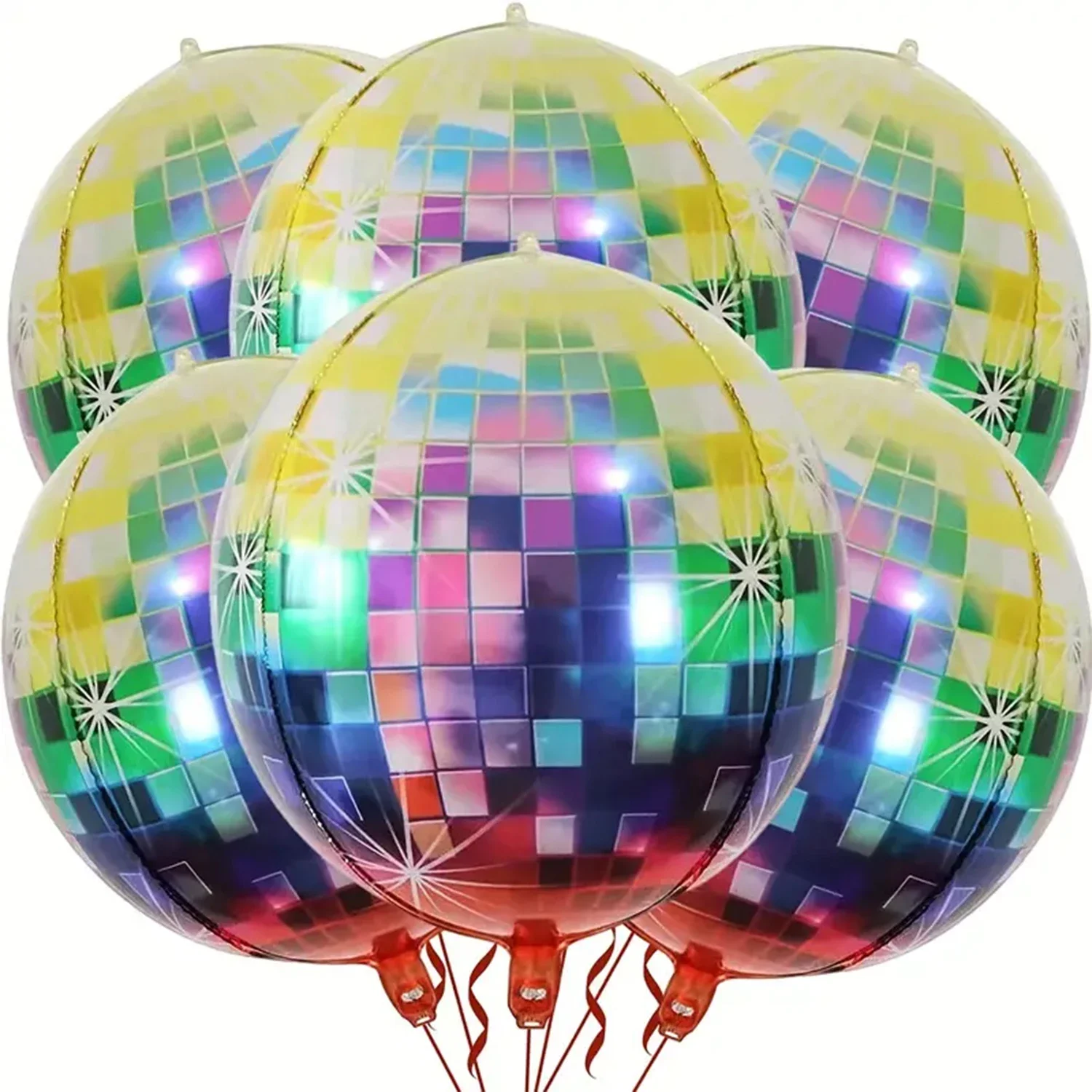 6er-Set 22 Zoll 4D Spiegel-Disco-Ballons, Retro Metallic Mehrfarbig Silber Gold Disco Geburtstagsdekoration Aluminiumfolienballons – Detail 7