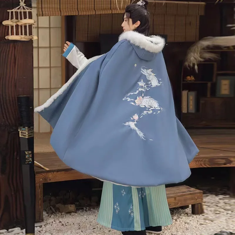 Tradicional vintage inverno dragão hanfu manto grande gola de pele engrossar manto de pelúcia antigo traje das mulheres dos homens roupas cosplay
