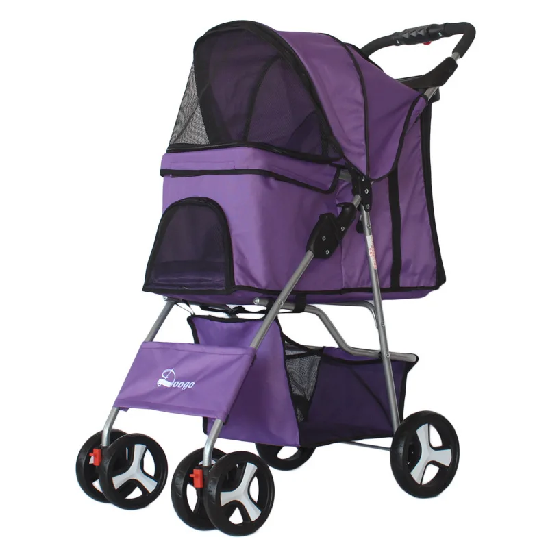 

Pet Stroller Carrier For Dogs Portable Foldable Four wheel Double Transporations Deck Pet Cart