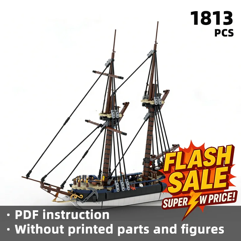 Retro sailing scene, retro pirate ship of sea raider Pirate Movie-style sailing ship building block model