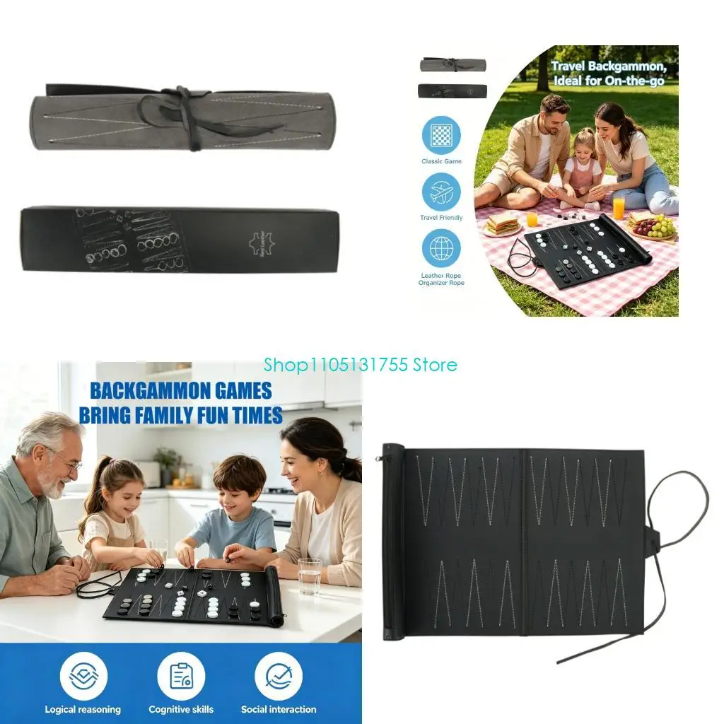 K0EF Schach-Backgammon-Brettspiel, Reiseset, Schachbrett-Set, Strategie-Brettspiel, Outdoor-Backgammon-Set, einfach zu spielen