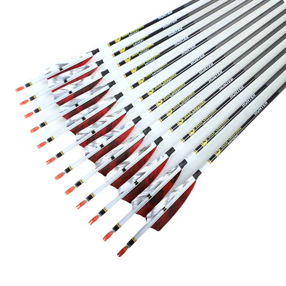 6/12pcs Carbon Arrow Spine 300 350 400 500 600 700 800 ID 6.2mm Turkey Feather For Archery Bow Hunting Shooting