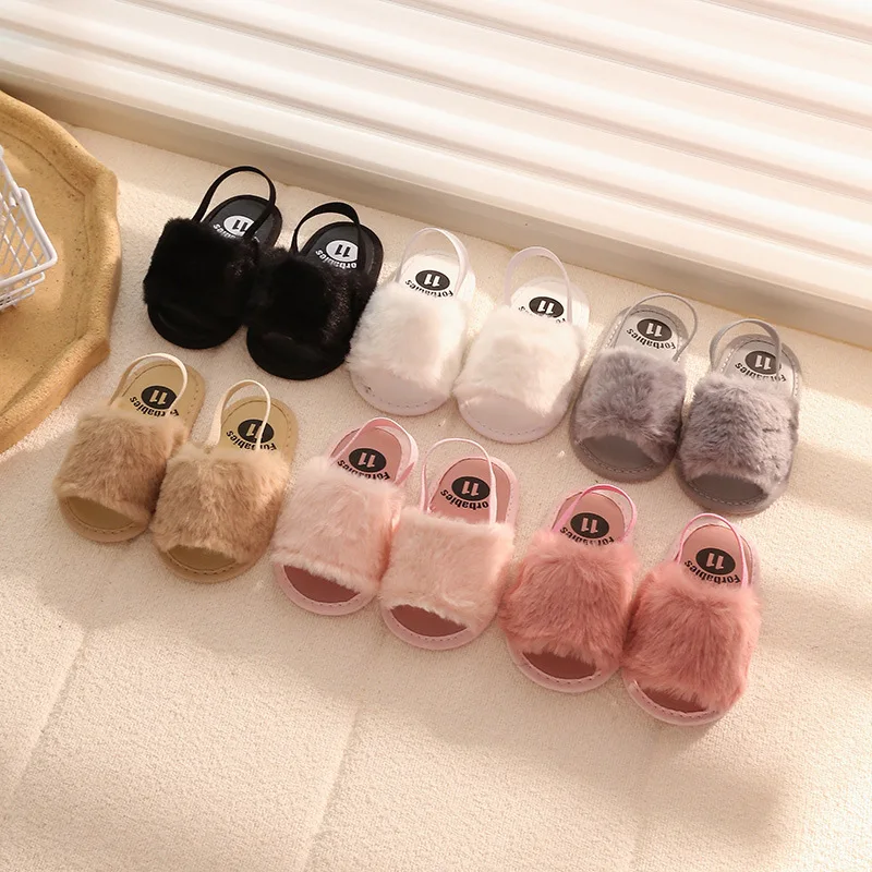 Fashion Baby Shoes 2025 Autumn New Kids Hairy Slippers Comfort Anti Slip Girls' Beach Shoes Simple Versatile Baby First Walkers