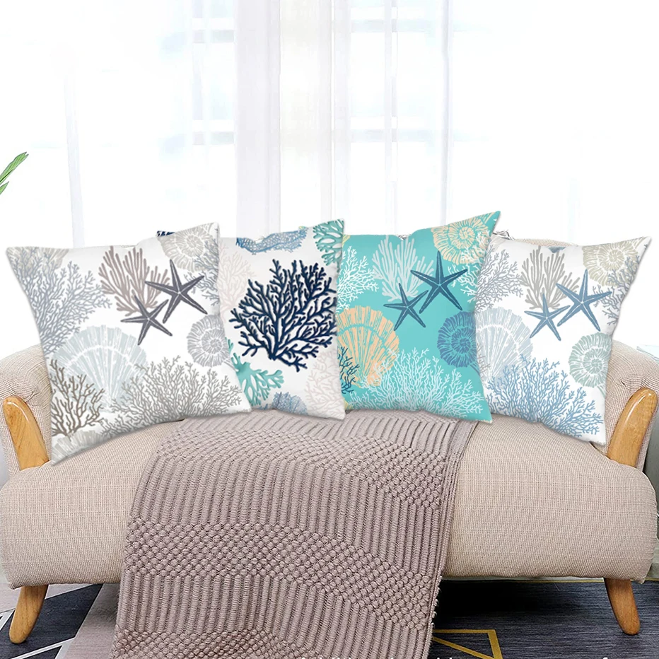 Ocean Coral Pillow Covers Beach Seashell Throw Pillowcase Sofa Patio Bedroom Soft Square Cushion Covers for Home Couch