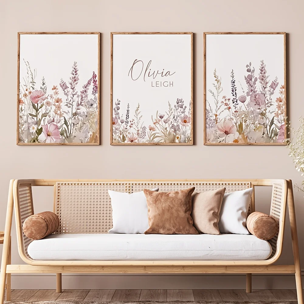 3 قطعة اسم شخصي مخصص الفن غير المؤطرة البوهيمي جدار الفن الوردي الحد الأدنى الكلاسيكية الأزهار طباعة قماش جدار الفن الاسكندنافية F #3