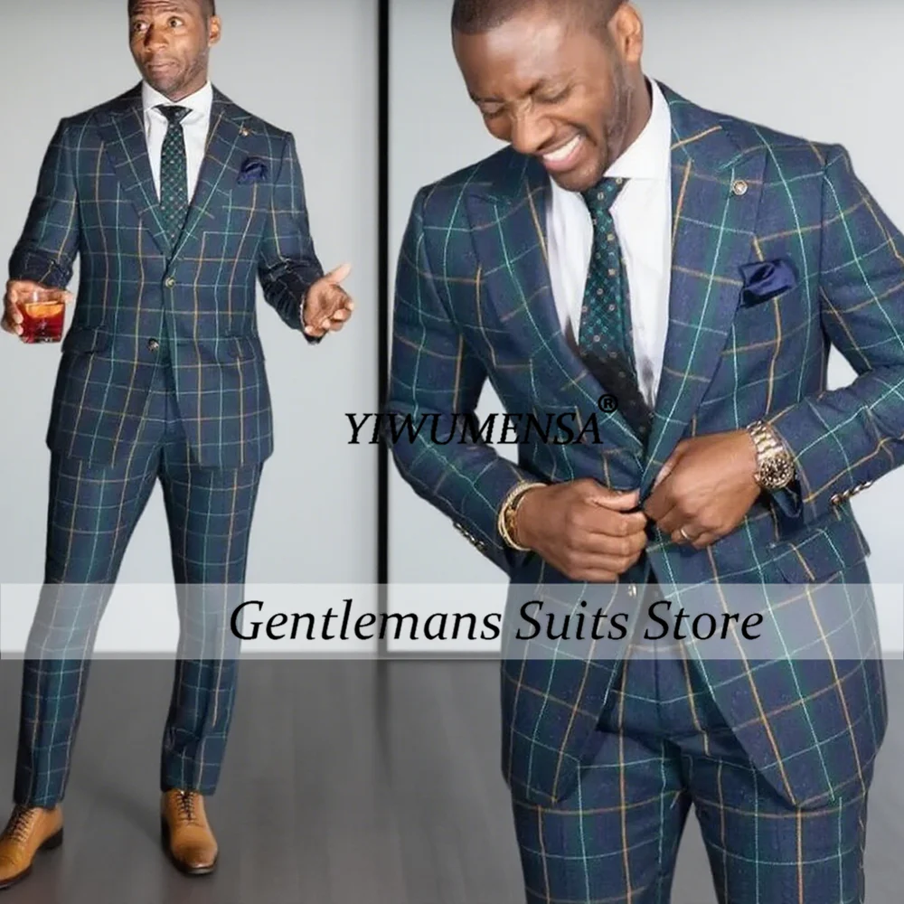 

British style Colorful lines Plaid Men Suits 2 Pieces Sets Slim Fit Groom Prom Tuxedos Business Male Formal Blazers Customized