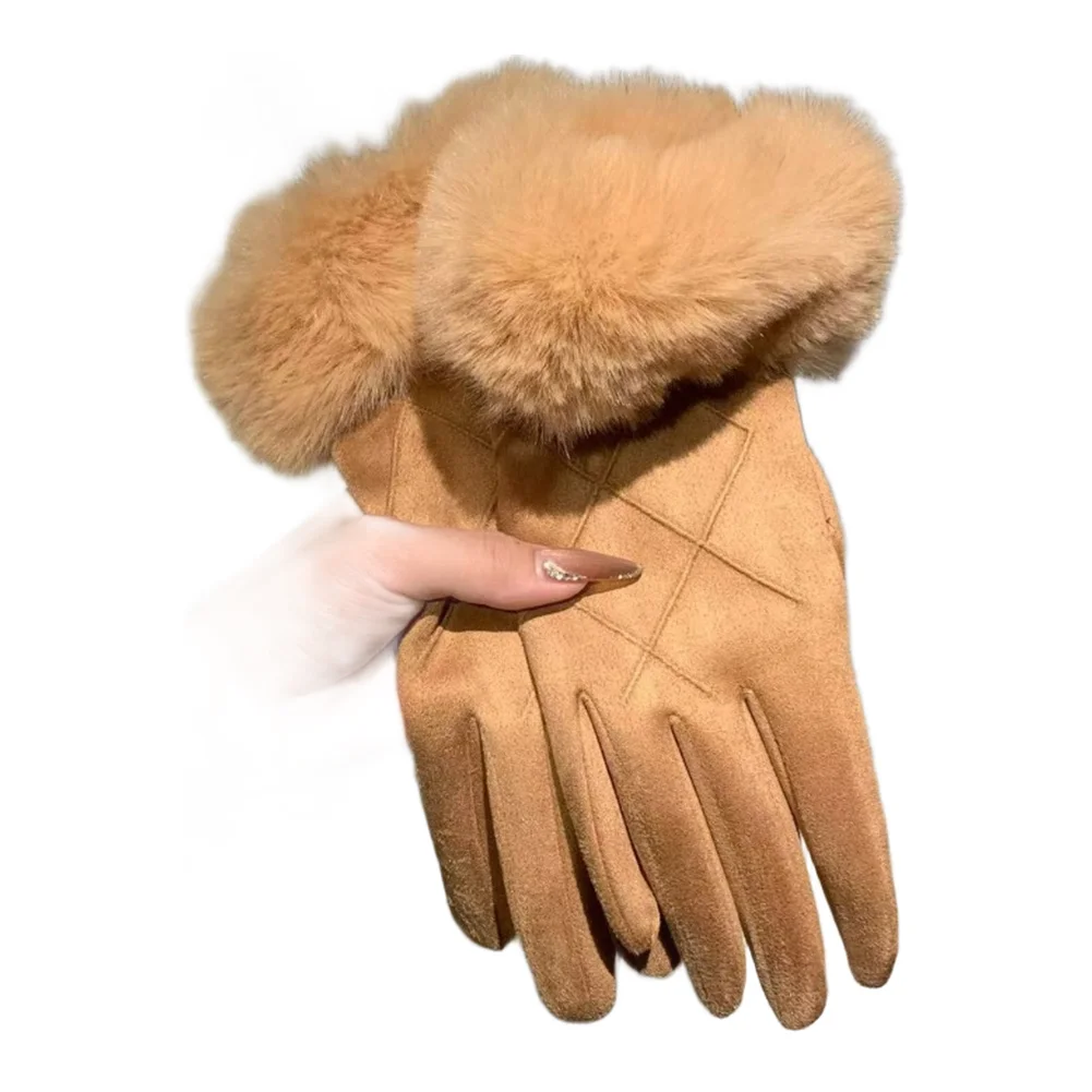 For Women's Fleece Lined Touch Sensitive Gloves Windproof Suede Shell for Winter Driving Cycling and Walking Use
