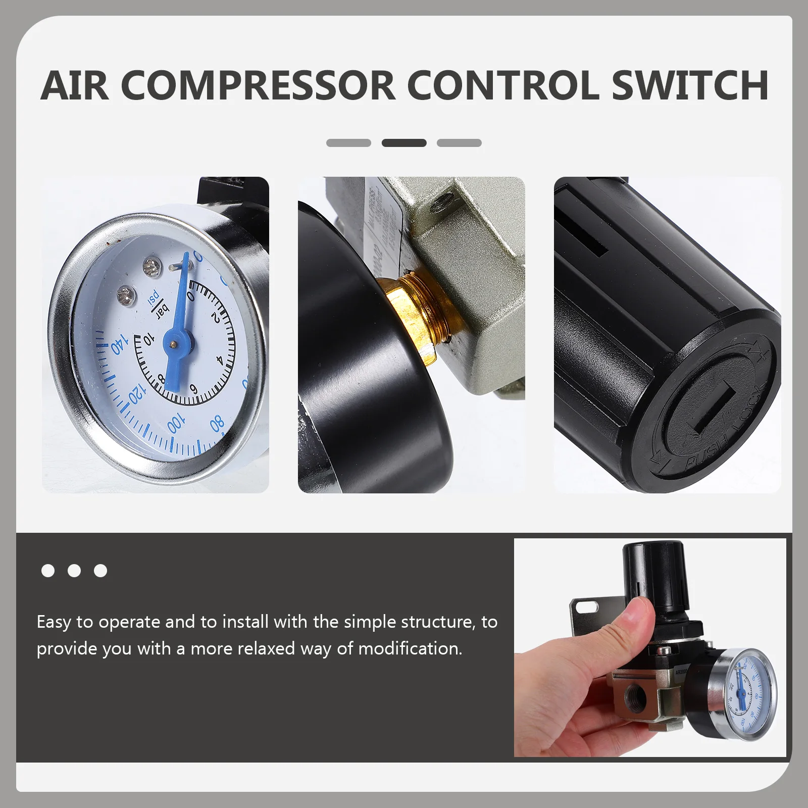 

1pc Pc Aluminum Alloy Pneumatic Pressure Reducing Valve Compressor Control System Adjustable Device Easy Installation