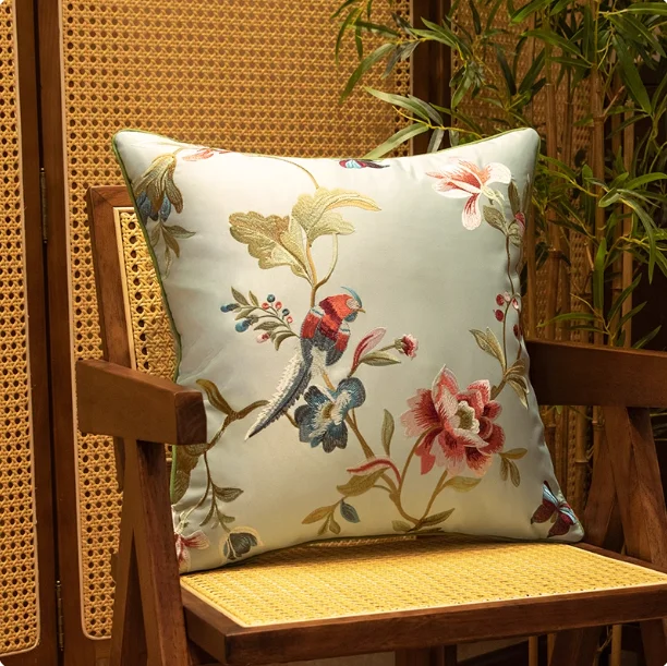 Chinese-style Embroidered Pillowcases Sofa Cushions Bedroom & Living Room French-style Light Luxury High-end Cushions Backrests