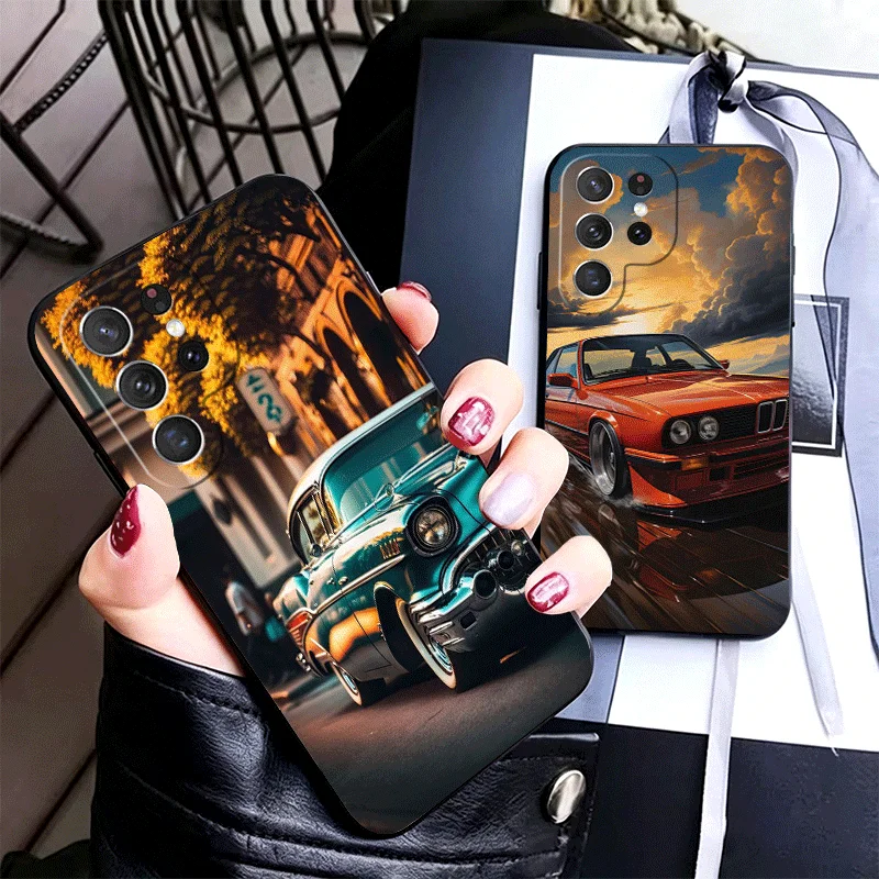 Classic Vintage Retro Car Silicone Phone Case for Samsung Galaxy S22 S23 S24 S25 S26 Ultra FE Plus Edge S21 S20 + Black Soft Cov