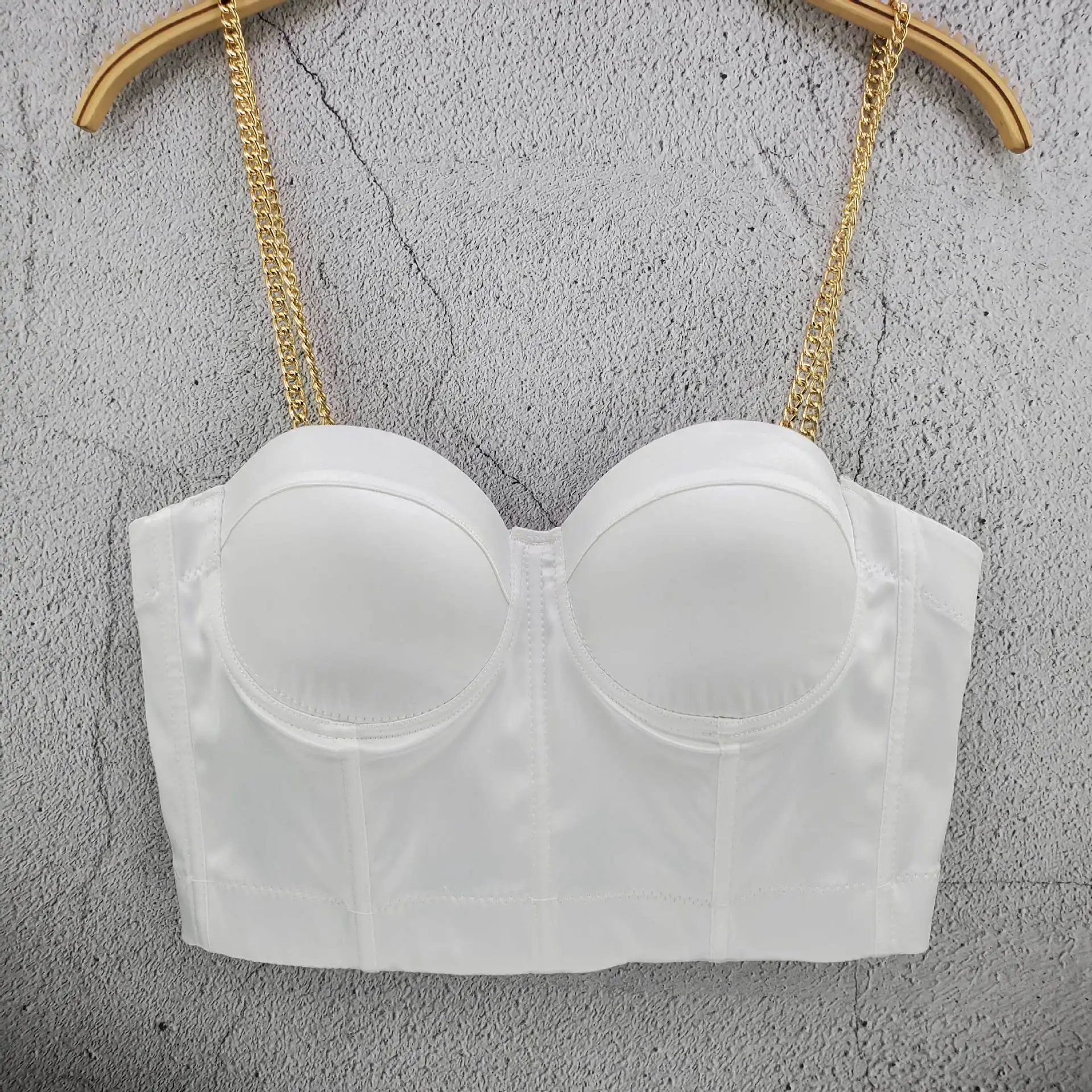 New Short Solid Color Chain Shoulder Strap Sling Vest Women's Silk Summer Fresh And Sexy Outerwear Top