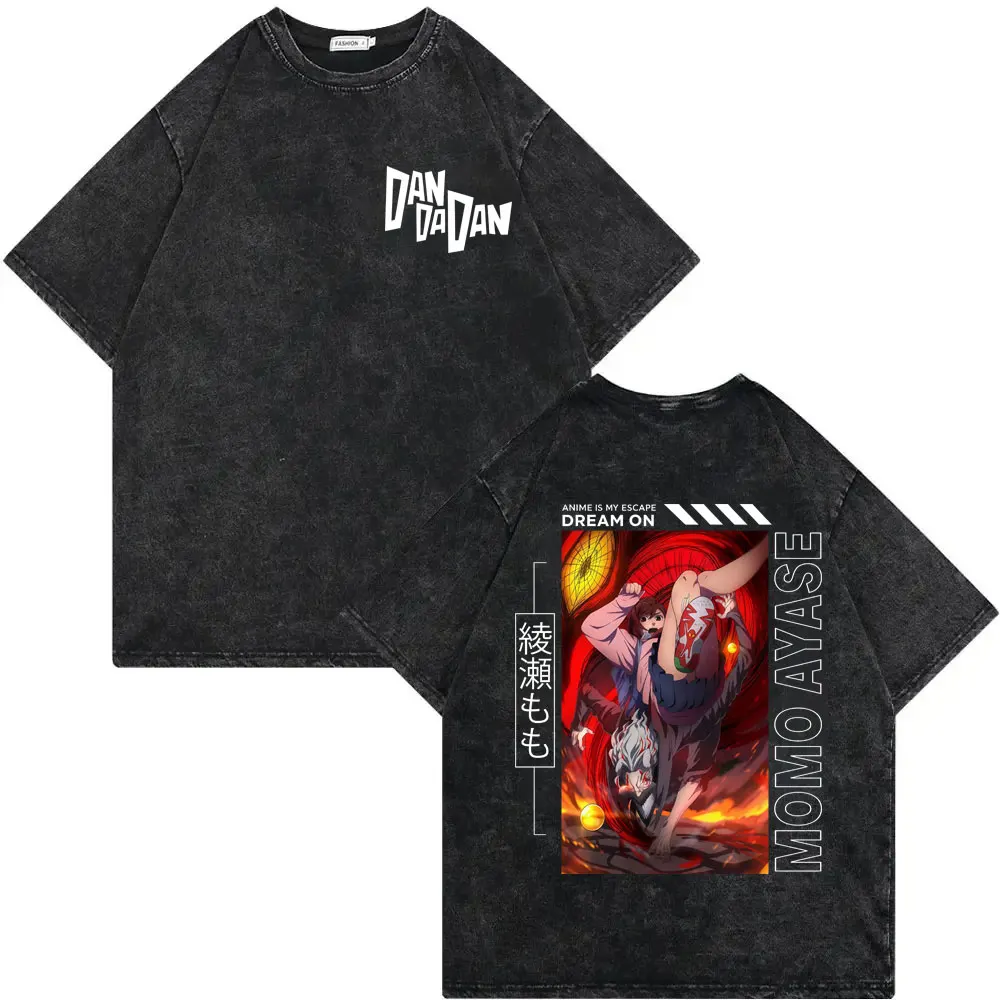 Dandadan Japanese Anime Vintage Washed T-shirt Men Women High Quality Fashion T-shirts Summer Casual Cotton Short Sleeve T Shirt