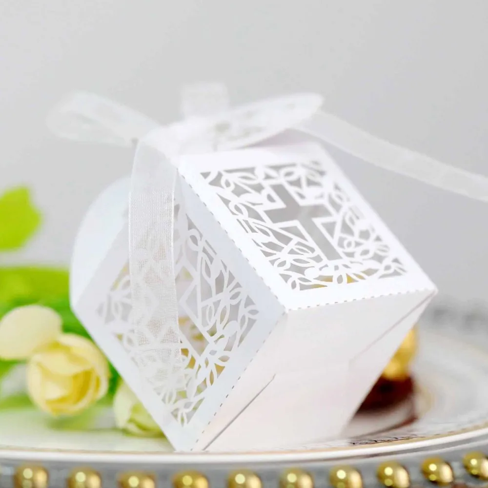 10/20 stücke Perlen papier weiß Kreuzung Pralinen schachtel Engel Baby party Geschenk box die erste Kommunion Kinder geburtstags feier Dekor – Detail 2