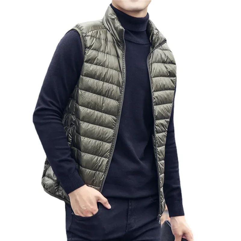 Autumn and Winter Men\'s Portable Duck Down Tank Top Ultra Light Loose Men\'s Standing Neck Windproof Padded Tank Top Vest