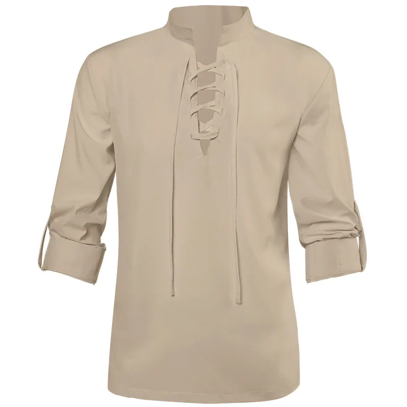 

Medieval European American Men's V-neck Gown Lace-up Top Authentic Period Costume for Men