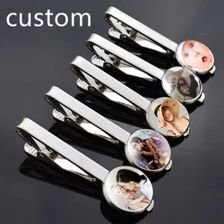 1pc Custom Photo Logo Glass Cabochon Tie Clip for Men Alloy Tie Clap Pins Father Husband Personalized Gifts