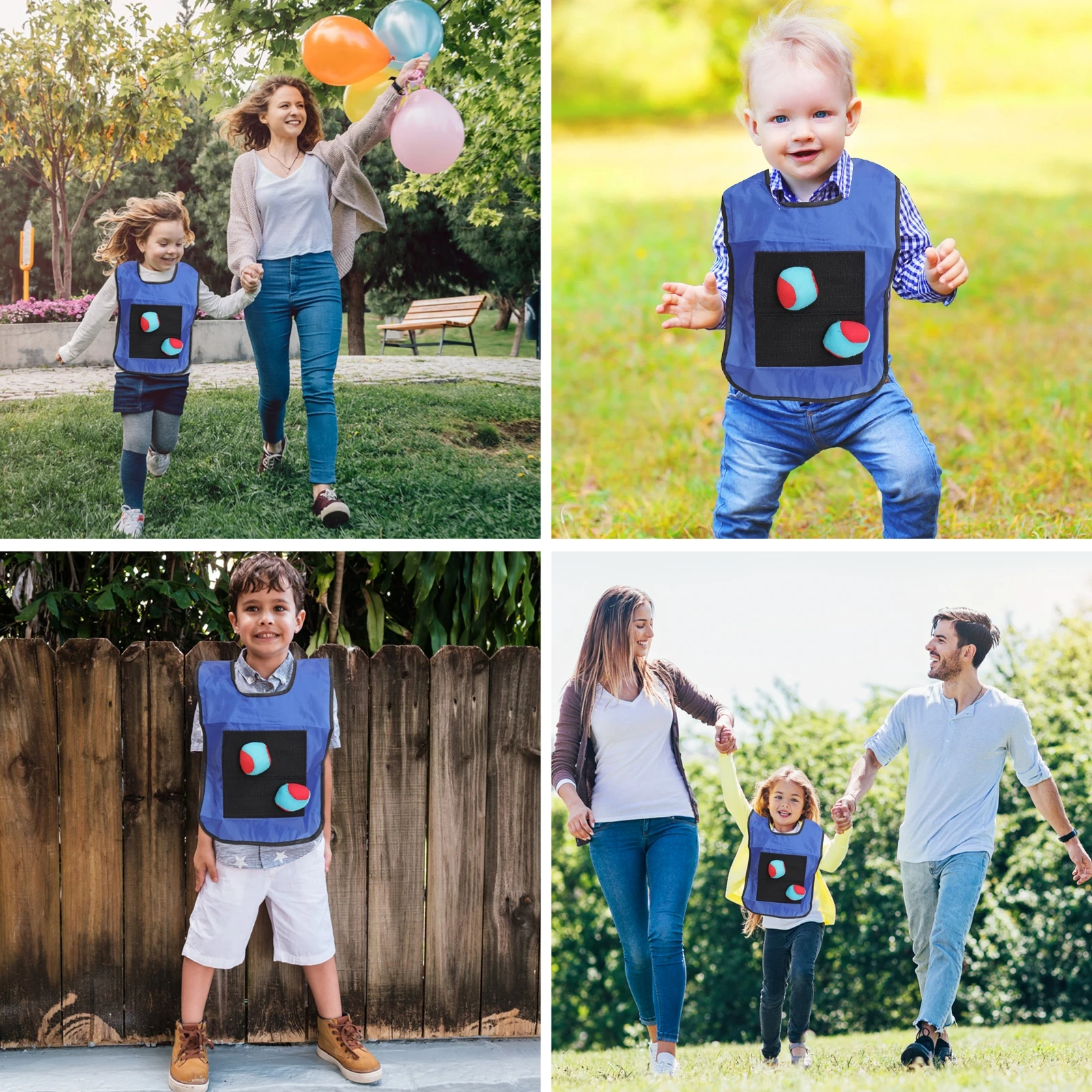 

Small Blue Children Sticky Ball Vest Viscous Vest Game Props Adhesive Ball Vest with 3 Random Color Balls for Kids