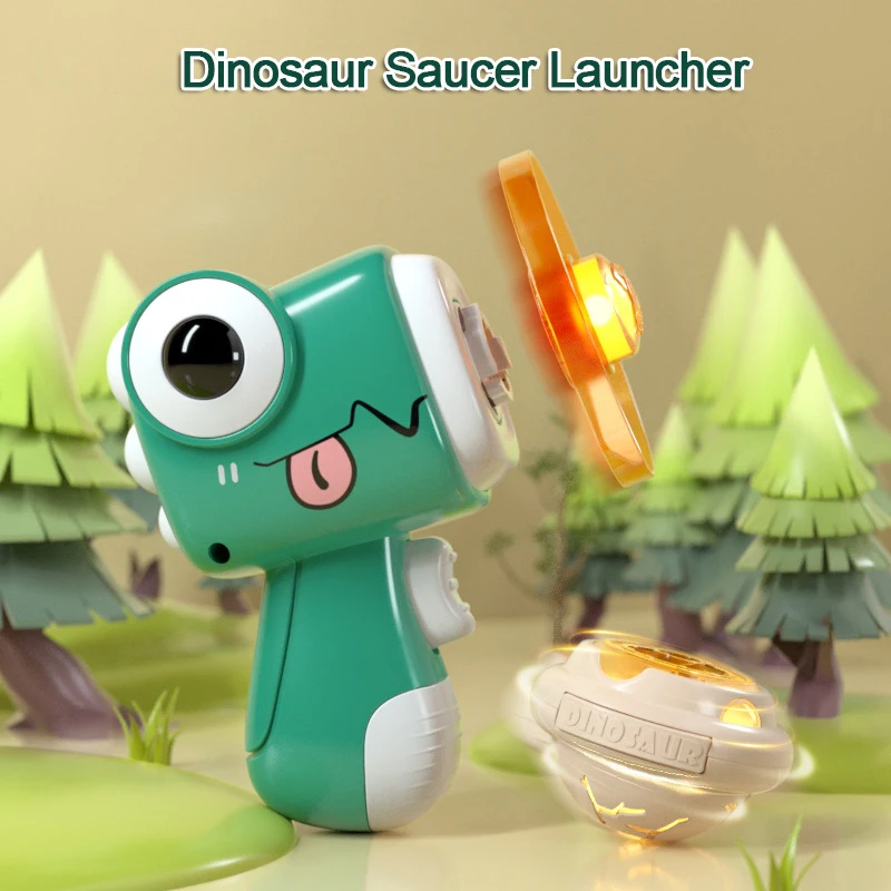 مسدس قاذفة الصحن للأطفال لعبة على شكل ديناصور علوي للغزل في الهواء الطلق قرص طائر من البامبو لطرد اليعسوب جيروسكوب مضيء
