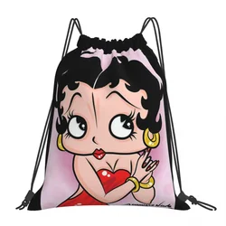 Cartoon Girl Bettys Backpacks Casual Portable Drawstring Bags Drawstring Bundle Pocket Sports Bag Book Bags For Travel School