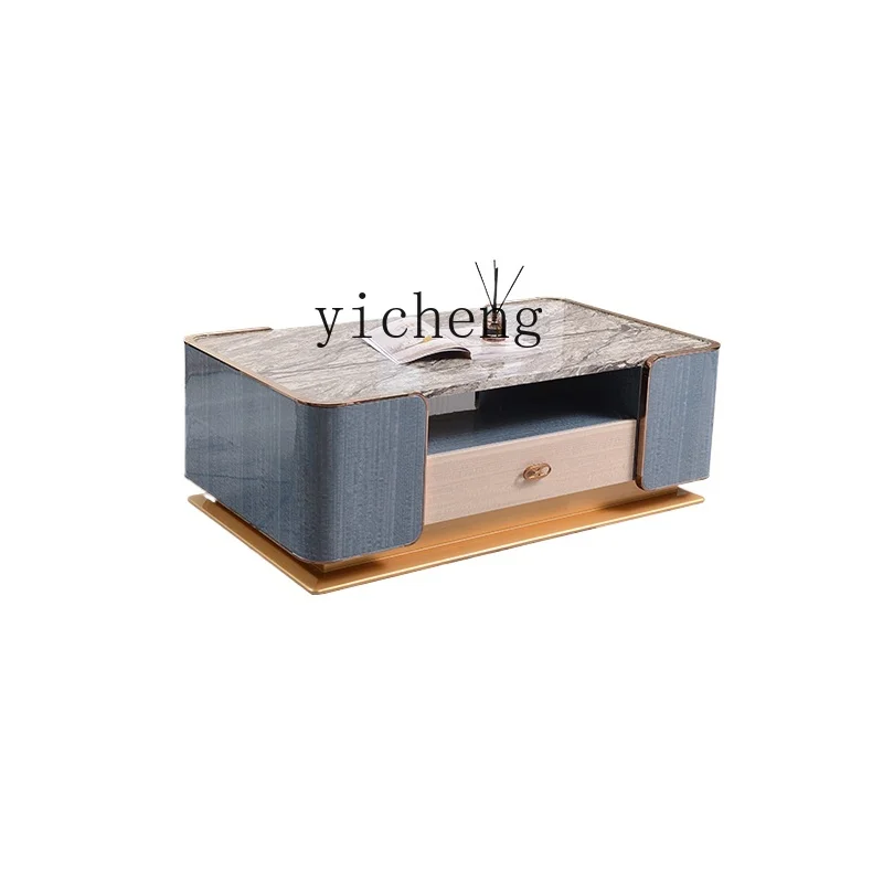 

TQH light luxury solid wood coffee table American living room modern simple small apartment marble personalized tea table