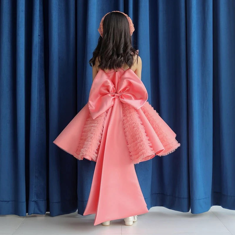 Eightree Fashion Solid Color Princess Dress for Girls Lace Satin Bow Sleevelss Children Girls Party Dress Summer Girl Dresses