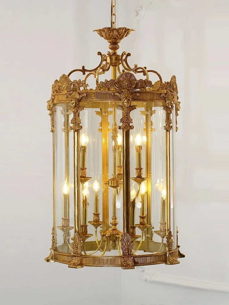 

JJ Европейский ресторан Полностью медный вход Балконный коридор Прихожая Люстра Сельская ретро роскошная атмосфера