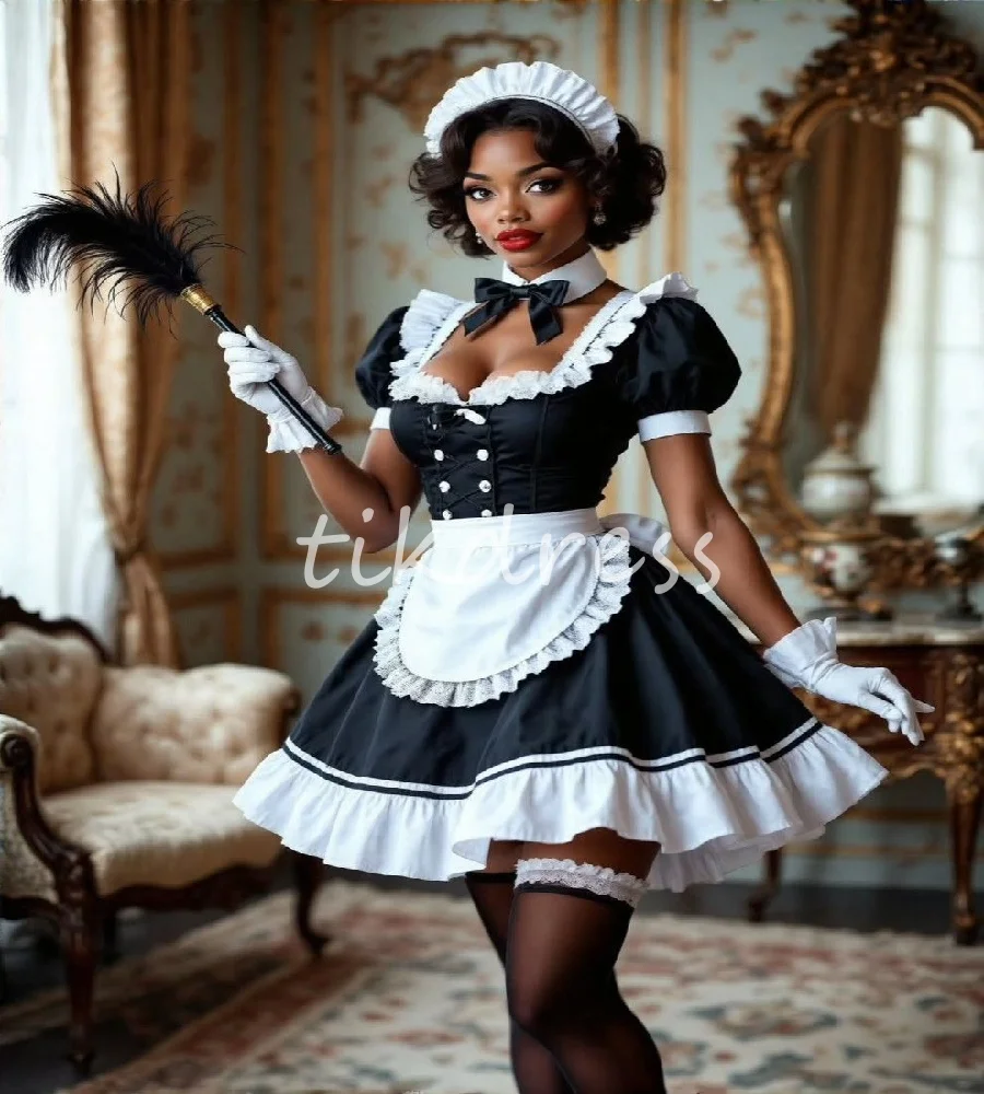 

Cosplay Filipino Maid Prom Dress With Apron Black And White Short Costume Aso Ebi Evening Dresses 2025 Formal Party Customized