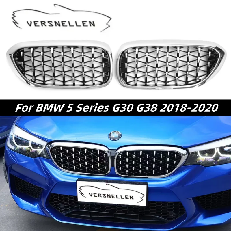 Front Kidney Bumper Racing Grill For BMW 5 Series G30 G31 G38 520i 530i 540i 2018 2019 Glossy Black Chrome Diamond Grille