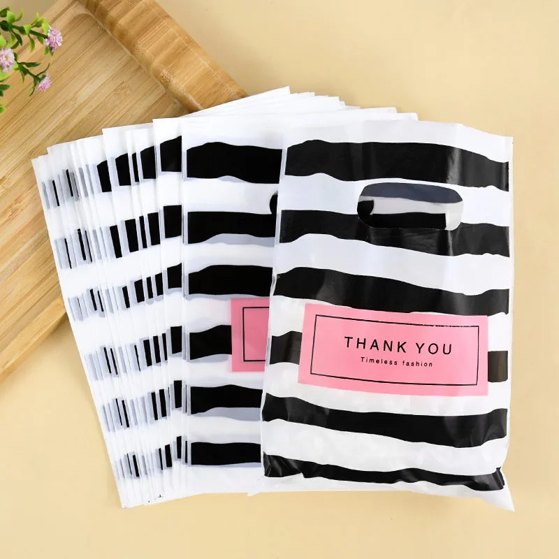 50pcs Plastic Gift Packaging Bags, Four Finger Flat Pockets, Gratitude Handbags, Clothing Shopping Bag Wedding Birthday Supplies